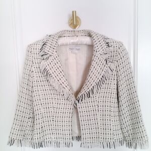 White House Black Market Women's Black and Cream Tweed Blazer